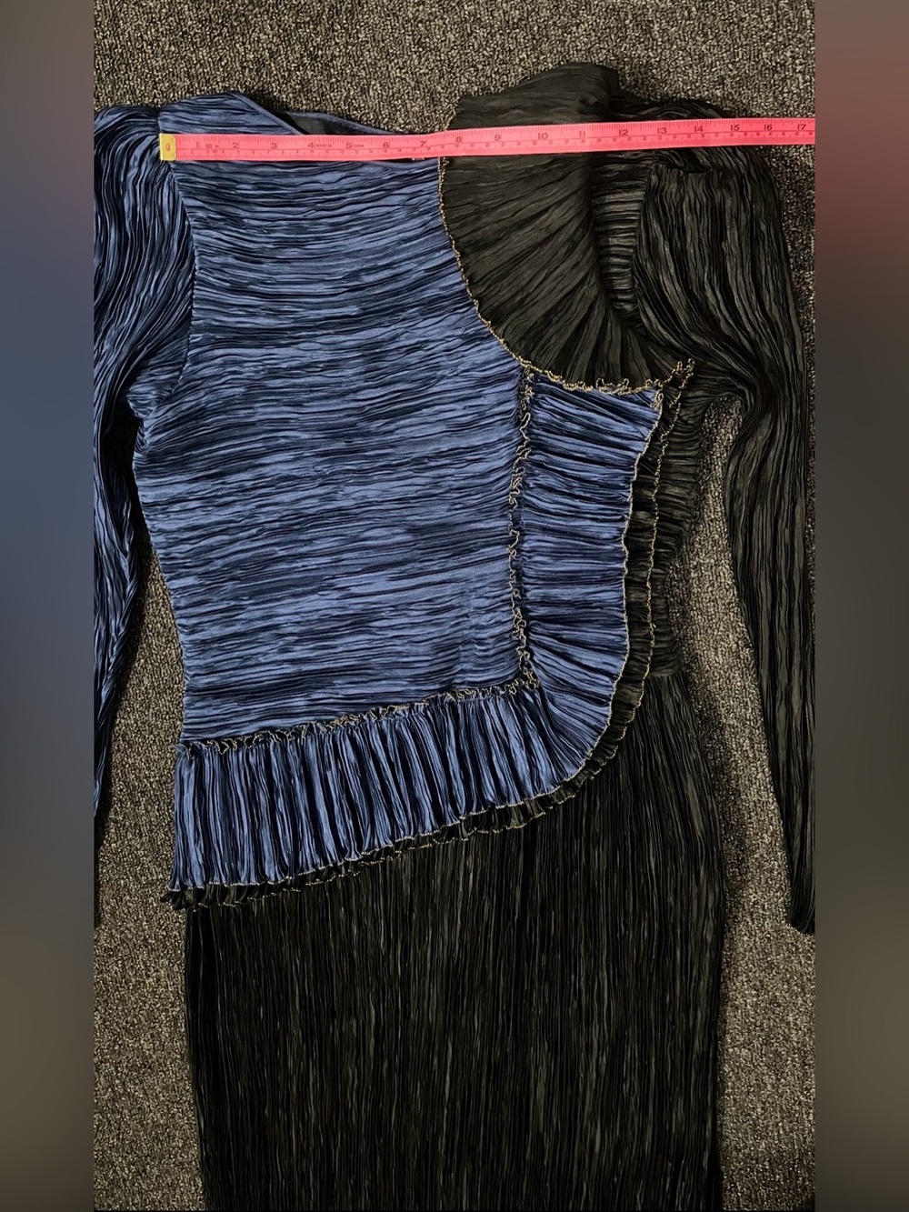 Mary McFadden Vintage 80s Pleated Gown Size 8 Medium M Blue Black Plisse - Picture 11 of 16